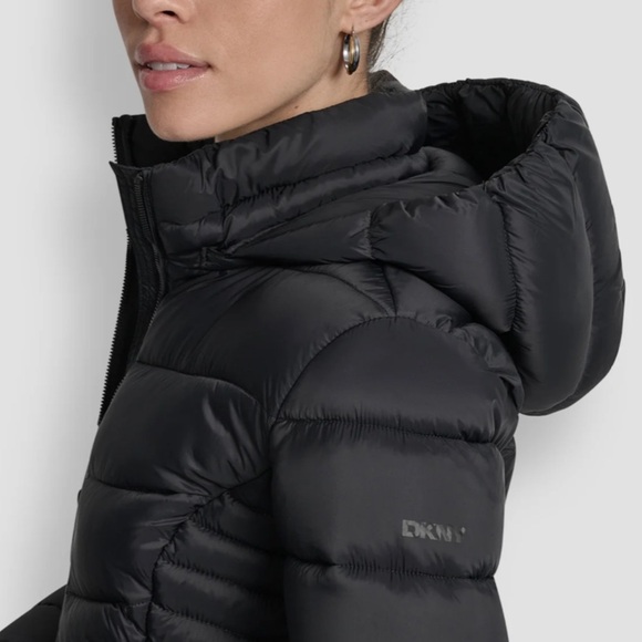 DKNY Navy Blue Puffer Jacket with Hood Size L Women’s - Picture 6 of 11